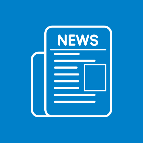 Blue background with an icon depicting a newsletter